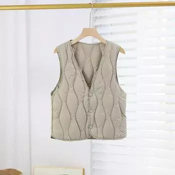 МОДНЫЙ пуховик женский белый утиный пуховик с легким тонким теплым жилетом тонкий жилет с V-образным вырезом жилет модная одежда S кофейный