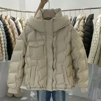 МОДНЫЙ пуховик женский короткий 2024 зима новый корейский вариант с капюшоном средней толщины теплый модный универсальный белый утиный пух Одежда S чёрный