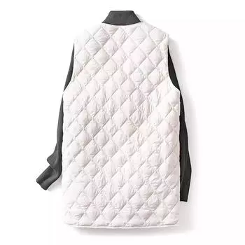 МОДНЫЙ пуховик жилет легкий тонкий круглый вырез новый женский V-образный вырез двойной внутренний с пуховым жилетом средней длины жилет жилет S чёрный