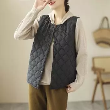 МОДНЫЙ пуховый жилет из хлопка женский легкий пуховый жилет из хлопка жилет жилет жилет внутренний жилет верхняя одежда теплая куртка M чёрный