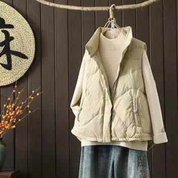 МОДНЫЙ пуховый жилет женская куртка 2024 зима воротник-стойка простая пряжка ретро свободный пуховый жилет теплая куртка модная одежда One Size красный