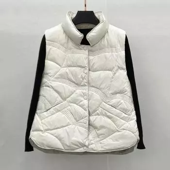 МОДНЫЙ пуховый жилет женский короткий 2024 корейская версия зимний темперамент верхняя одежда жилет белый утиный пуховик жилет куртка Одежда S
