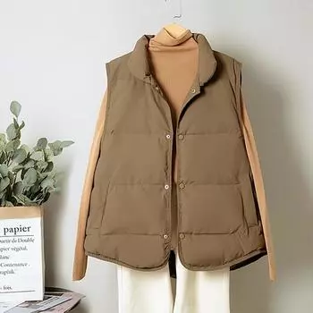 МОДНЫЙ пуховый жилет женский зимний новый средний длинный без рукавов повседневный жилет легкий жилет Одежда one size fits all чёрный