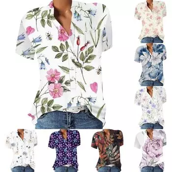 Модный пуловер с круглым вырезом, свободная рубашка на пуговицах с принтом, повседневный универсальный топ с коротким рукавом XXXL розовый