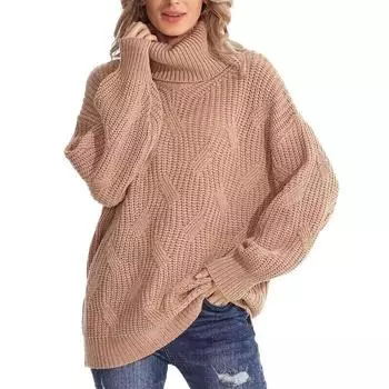 Модный пуловер с высоким воротником, женские свитера, осень-зима, свободный вязаный свитер, женский повседневный однотонный трикотаж с длинным рукавом, топы 30301 S чёрный