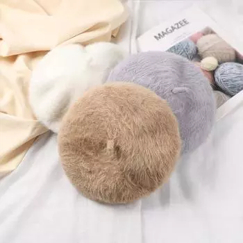 Модный пушистый французский берет для женщин, однотонный, простой, стильный, повседневный, вязаный берет, классический, дышащий, мягкий, удобный, теплый, шапка для осени и зимы one size красный