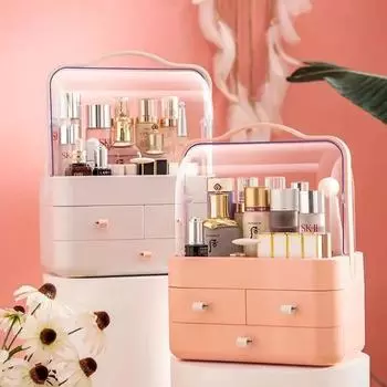 Модный пылезащитный ящик для хранения косметики, настольный органайзер, расческа для средств по уходу за кожей, настольный держатель для макияжа Extra Large