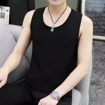 Модный рабочий жилет, мужская весенняя молодежная одежда, базовый жилет, спортивная майка, однотонная футболка без рукавов M чёрный