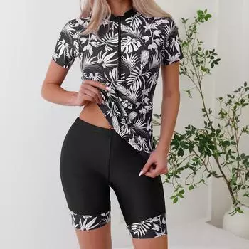 Модный разделенный купальник на молнии с принтом S