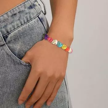 Модный разноцветный браслет из бисера с черепом, простой дизайн, унисекс, эластичная веревка, праздничный подарок, браслет