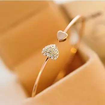 Модный регулируемый кристалл с двойным сердцем и бантом Bilezik, браслет с манжетами для женщин, ювелирные изделия, подарок золотой