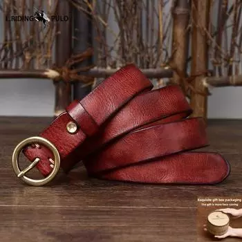 Модный ремень из натуральной кожи с медной пряжкой для джинсов, из натуральной коровьей кожи, с круглой пряжкой, женский ремень 90cm коричневый