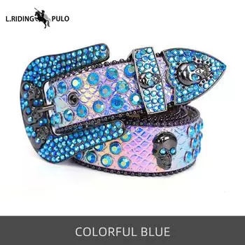 Модный ремень с черепом Мужской Женский Ремень со стразами Панк Хип-хоп Кожаный ремень Джинсы Платье Блестящая пряжка для ремня 105cm