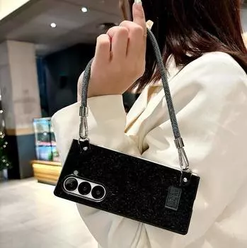 Модный ремешок для шнурка, фланелет, 2 шт., складной чехол для Samsung Galaxy Z Fold6 Fold5 Fold4, жесткий противоударный матовый чехол для телефона из ПК Samsung Z Fold6 чёрный