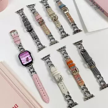 Модный ремешок из нержавеющей кожи для Apple Watch Series 8, 7, 6, 41, 45 мм, ремешок в стиле браслета для IWatch Ultra 65, 4, 3, 2 Se, ремешок 40, 44 мм, аксессуары для ремешка 38 40 41mm синий