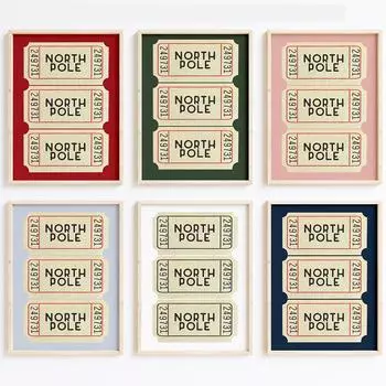 Модный ретро билет на Северный полюс бар тележка рождественские цитаты подарок настенное искусство праздничный холст картина постер для гостиной домашний декор 21x30cm No Framed