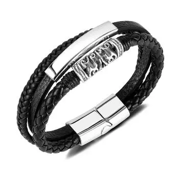 Модный ретро-браслет из нержавеющей стали, многослойный, плетеный, кожаный браслет 20CM