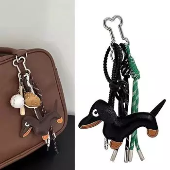 Модный ретро-брелок в виде собаки-колбаски, модный прочный аксессуар из искусственной кожи для коллекционеров и законодателей моды T1 чёрный