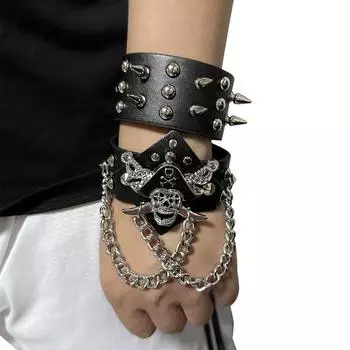 Модный ретро кожаный широкий браслет из панк-сплава, персонализированные аксессуары ручной работы