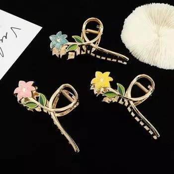 Модный ретро металлический цветок лилии зажим для женского хвоста акула зажимы великолепный элегантный милый головной убор для девочки дизайн подарок жёлтый