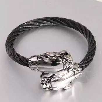 Модный ретро модный уличный хип-хоп браслет с двойной головой леопарда из титановой стали для мужчин и женщин модный регулируемый браслет чёрный