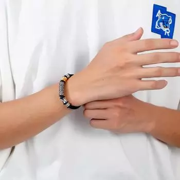 Модный ретро плетеный кожаный браслет из титановой стали для аксессуаров, мужской браслет в стиле хип-хоп из нержавеющей стали 21.5cm