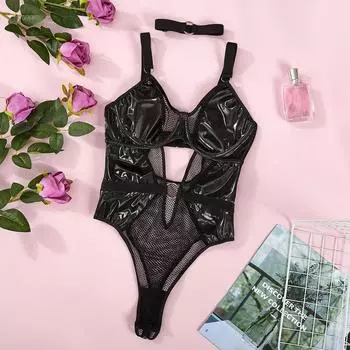 Модный ретро сетчатый модный комбинезон с высокой талией Black S