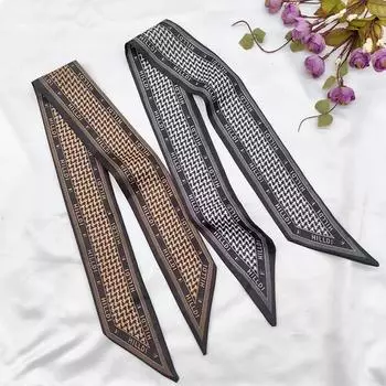 Модный ретро-шарф, британский шелковый шарф с завязанными волосами, узкий шарф, длинная косая лента, завязанная на сумке