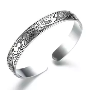 Модный Ретро Тайский Женский Черный Модный Серебряный Браслет Meiteng Leaf Flower Модный Женский Посеребренный Браслет Женский Adjustable size