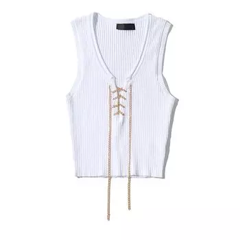 Модный ретро жилет с регулируемой цепочкой, глубоким V-образным вырезом, приталенного силуэта White All yards