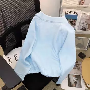 Модный романтический кардиган с изображением снежинки и собаки, жаккардовый трикотажный топ для женщин, зимний повседневный темперамент, универсальный свитер, куртка S светло-синий