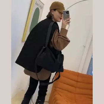 МОДНЫЙ ромбовидный хлопковый жилет женский 2024 новый иностранный стиль верхняя одежда жилет жилет внешний с хлопковым жилетом Одежда M чёрный