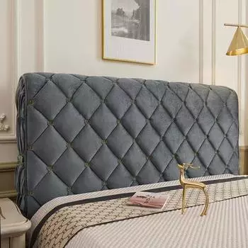 Модный роскошный бархатный стеганый чехол для изголовья с вышивкой, однотонный мягкий пушистый короткий плюшевый универсальный чехол для изголовья кровати W120 x H68cm бежевый