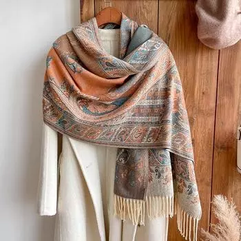 Модный роскошный брендовый зимний шарф-пончо для женщин, большой платок из пашмины, хиджаб, платок-эшарп, дизайн женской накидки на голову, платки