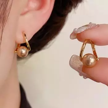 Модный роскошный дизайн с жемчугом и геометрическим рисунком цвета шампанского, женская пряжка для ушей