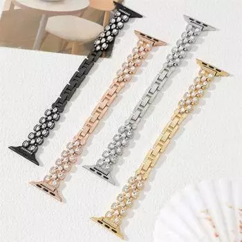 Модный роскошный хрустальный ремешок для Apple Watch Series 9, 8, 7, 6, 5, 4, 3 Se, ремешок для часов, браслет из нержавеющей стали для IWatch 40, 44 мм, 41, 45, 49 мм 38 40 41mm чёрный