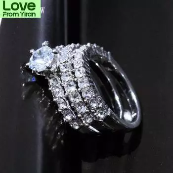 Модный роскошный комплект из 3 колец из серебряного блестящего циркония для женщин, свадебные украшения для невесты, аксессуары для подарка 6