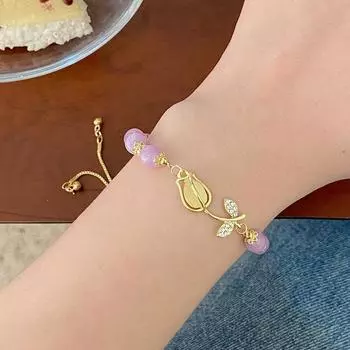 Модный роскошный высокий смысл фиолетовый браслет-тюльпан из бисера женский