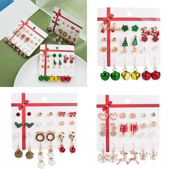 Модный рождественский комплект сережек в виде снежинок для женщин, рождественские серьги-колокольчики в виде оленей, ювелирные изделия Dro W4T3 A-A set
