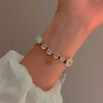 Модный розовый браслет из бисера с цветком персика в стиле ретро Fupai, кулон, браслет, ювелирное изделие, подарок на вечеринку