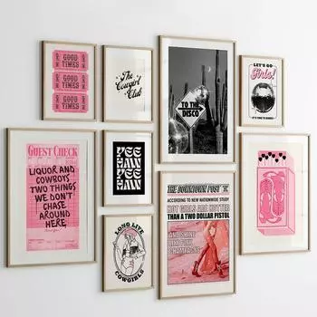 Модный розовый черный ретро диско кактус прибрежная девушка-ковбой вестерн холст картина скандинавский постер печать настенное искусство картина декор комнаты 21x30cm No Framed