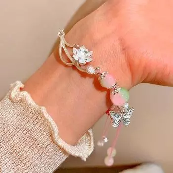 Модный розовый глазурованный бисером браслет-бабочка с цветком. Кулон-бабочка с кисточкой, регулируемый браслет для девочек, подарок на вечеринку.