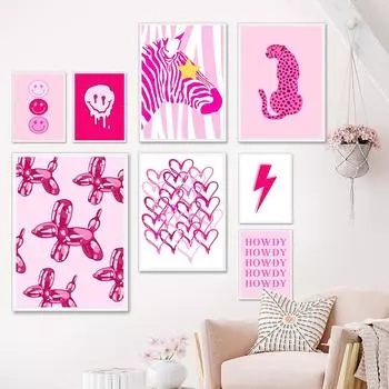 Модный розовый леопардовый постер с зеброй в стиле минимализма, настенное искусство, современная картина на холсте, печать, картинки о любви, детская комната, домашний декор 21x30cm No Framed