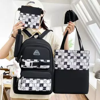 Модный рюкзак для девочек, клетчатый рюкзак, школьный ранец для учащихся старших классов средней школы розовый