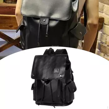 Модный рюкзак из искусственной кожи, подходит для 15,6-дюймового компьютера, водонепроницаемый, многоцелевой чёрный