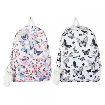 Модный рюкзак с принтом бабочек и подвеской большой емкости для кемпинга на открытом воздухе разноцветный