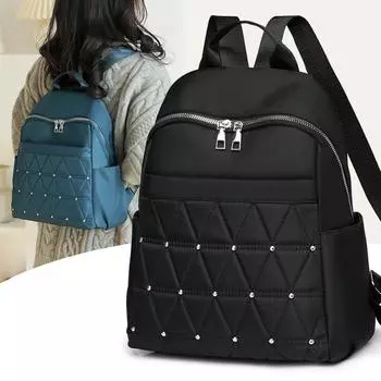 Модный рюкзак с заклепками для женщин, большой емкости, однотонный нейлоновый рюкзак, новые роскошные повседневные дорожные сумки через плечо