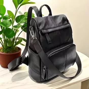 Модный рюкзак с защитой от кражи, женский, новый и удобный в использовании, ретро, черный, из коровьей кожи, многоцелевой, повседневная дорожная сумка чёрный