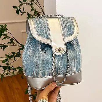 Модный рюкзак, женская сумка-рюкзак с цепочкой, повседневная сумка-ведро, дорожная сумка для выхода в свет серебряный