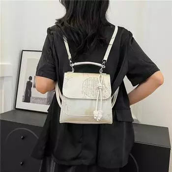 Модный рюкзак женский портативный дорожный рюкзак в национальном стиле для студентов, нишевая мода 2024 года, летняя новая простая школьная сумка чёрный